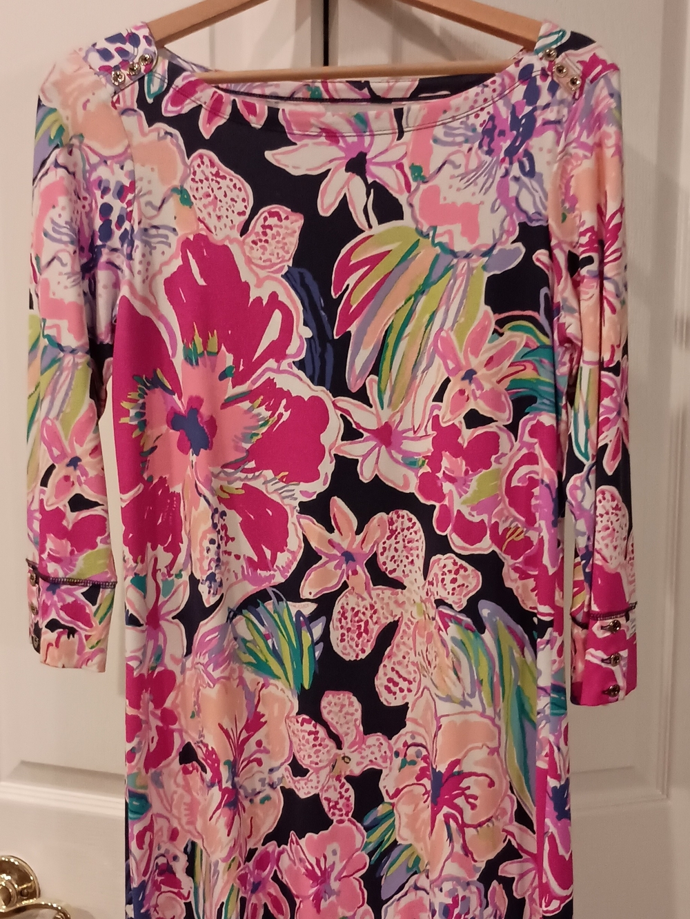Lilly Pulitzer Pink, Navy & Green Floral Shift Dress - Picture 3 of 6
